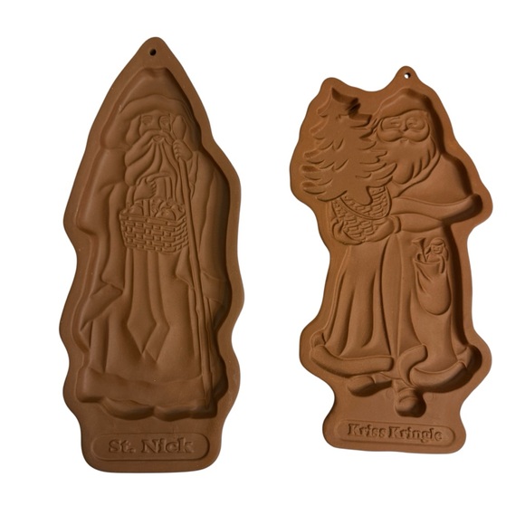 Longaberger Other - Longaberger Pottery Vintage Christmas Cookie Molds St Nick Kriss Kringle Set
